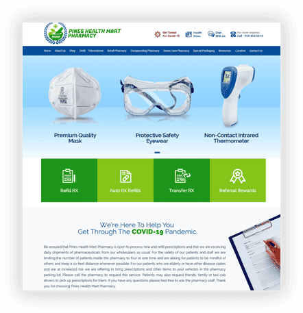 Professional Website Development for Pines Health Mart Pharmacy by Intrigue IT Solutions located in Dallas, TX